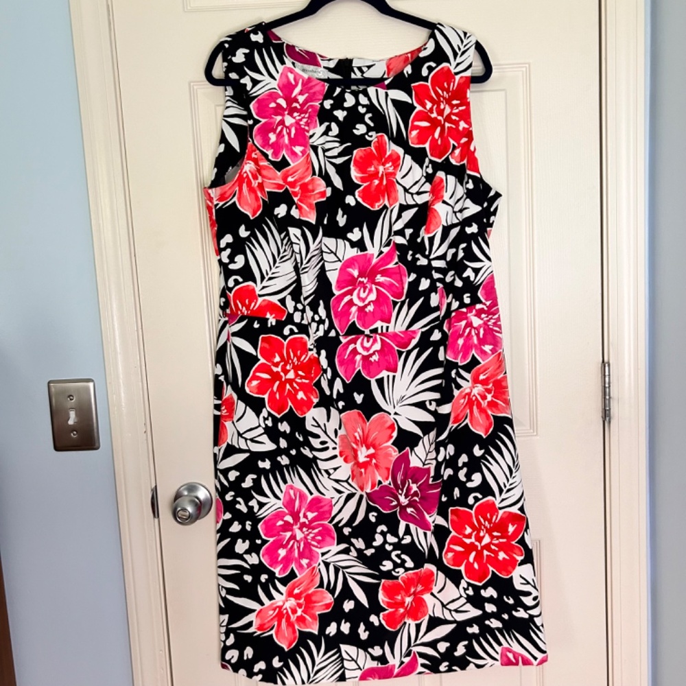 💐Spring Sale Dress Barn Tropical Print Short Sleeveless Casual Dress Sz W18 EUC